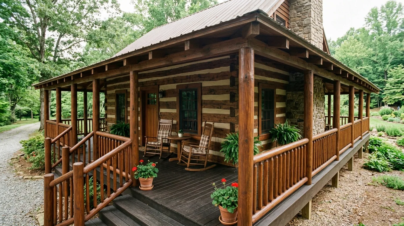 The finished result of professional log home restoration: the completed work looking clean, correct — Knoxville, TN